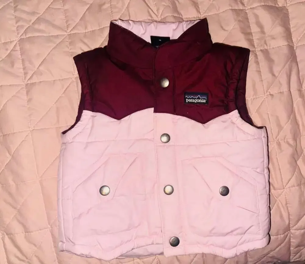 Patagonia Puffer Vest 12M Pink Brown Western Yoke Quilted Insulated Outerwear
